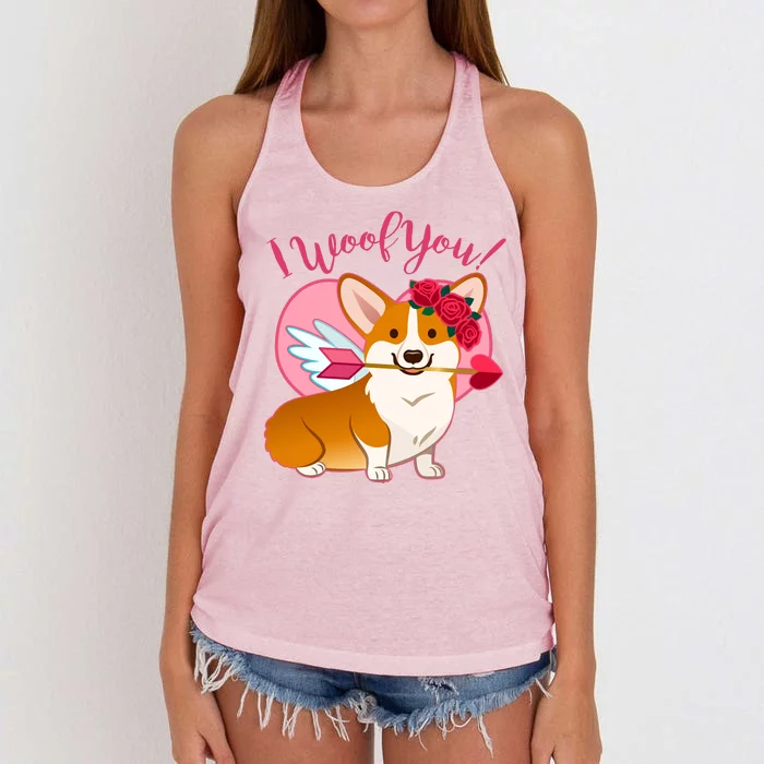 Funny Cute Corgi Valentine I Woof You Women's Knotted Racerback Tank