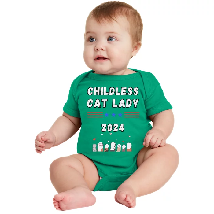 Funny Childless Crazy Cat Lady 2024 Crazy Cat Lady Funny Baby Bodysuit