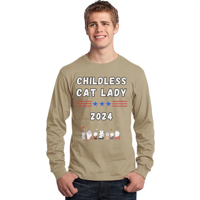 Funny Childless Crazy Cat Lady 2024 Crazy Cat Lady Funny Tall Long Sleeve T-Shirt