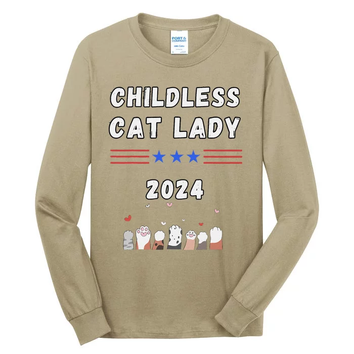 Funny Childless Crazy Cat Lady 2024 Crazy Cat Lady Funny Tall Long Sleeve T-Shirt