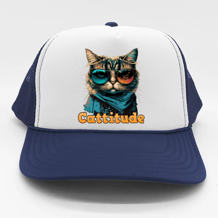 Funny Cool Cat With Glasses Cattitude Cats Lover Attitude Funny Gift Trucker Hat