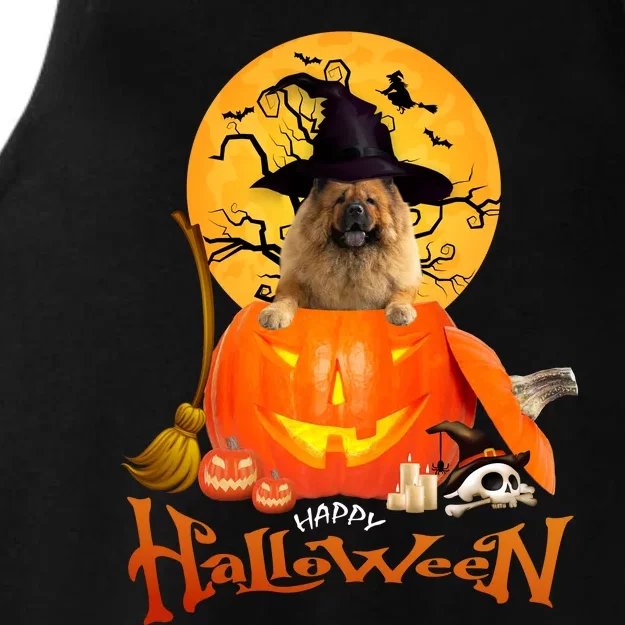 Funny Chow Chow Dog Spooky Halloween Ladies Tri-Blend Wicking Tank