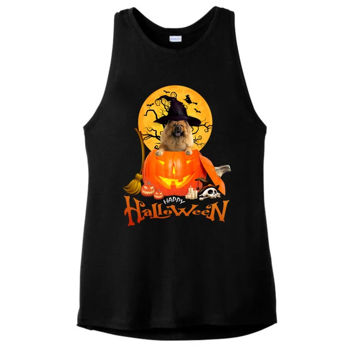 Funny Chow Chow Dog Spooky Halloween Ladies Tri-Blend Wicking Tank