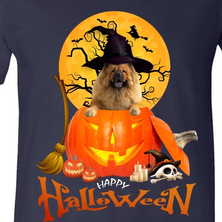 Funny Chow Chow Dog Spooky Halloween V-Neck T-Shirt