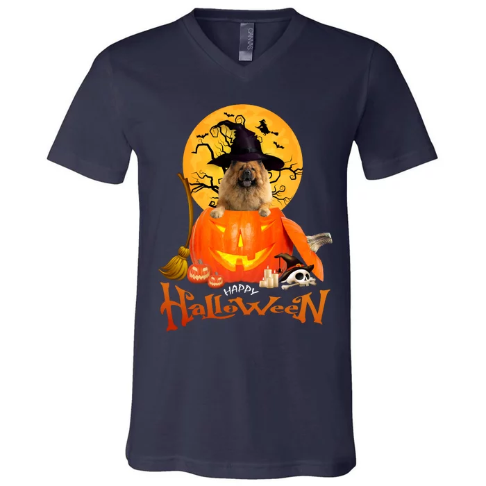 Funny Chow Chow Dog Spooky Halloween V-Neck T-Shirt