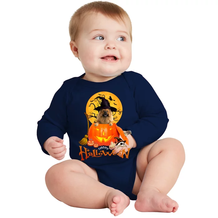 Funny Chow Chow Dog Spooky Halloween Baby Long Sleeve Bodysuit