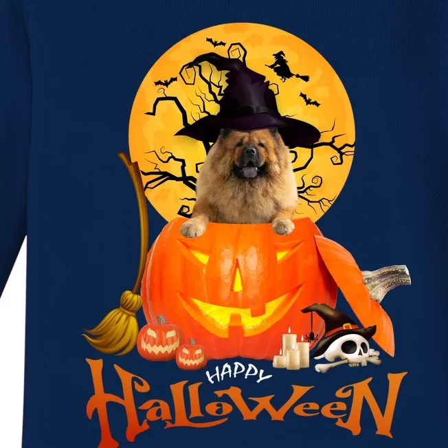 Funny Chow Chow Dog Spooky Halloween Baby Long Sleeve Bodysuit