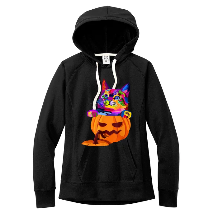 Funny Cute Colorful Cat Halloween Costume Pumpkin Women's Fleece Hoodie