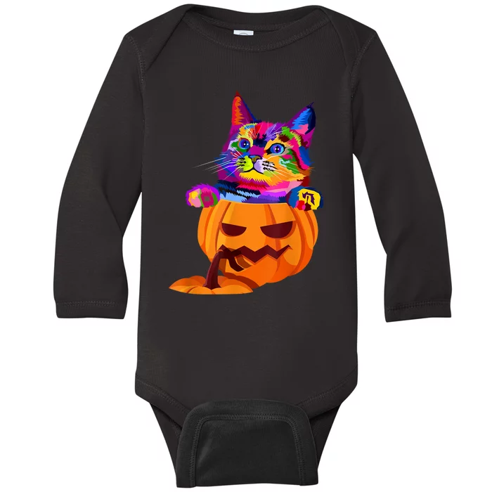 Funny Cute Colorful Cat Halloween Costume Pumpkin Baby Long Sleeve Bodysuit