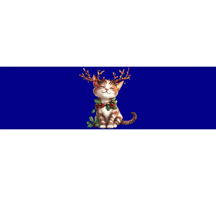 Funny Cute Cat Wear Reindeer Antlers Christmas Tree Lights Gift Bumper Sticker