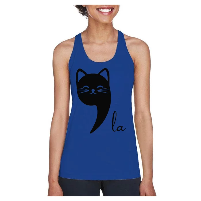 Funny Cat Comma La Kamala Harris For President 2024 Election Women's Racerback Tank