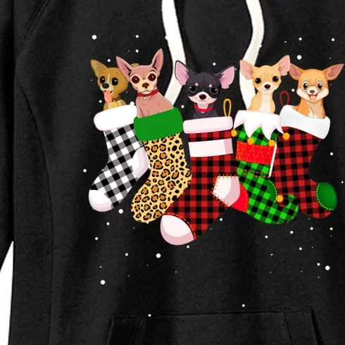 Funny Chihuahua Christmas Socks Costume Merry Xmas Dog Gift Women's Fleece Hoodie