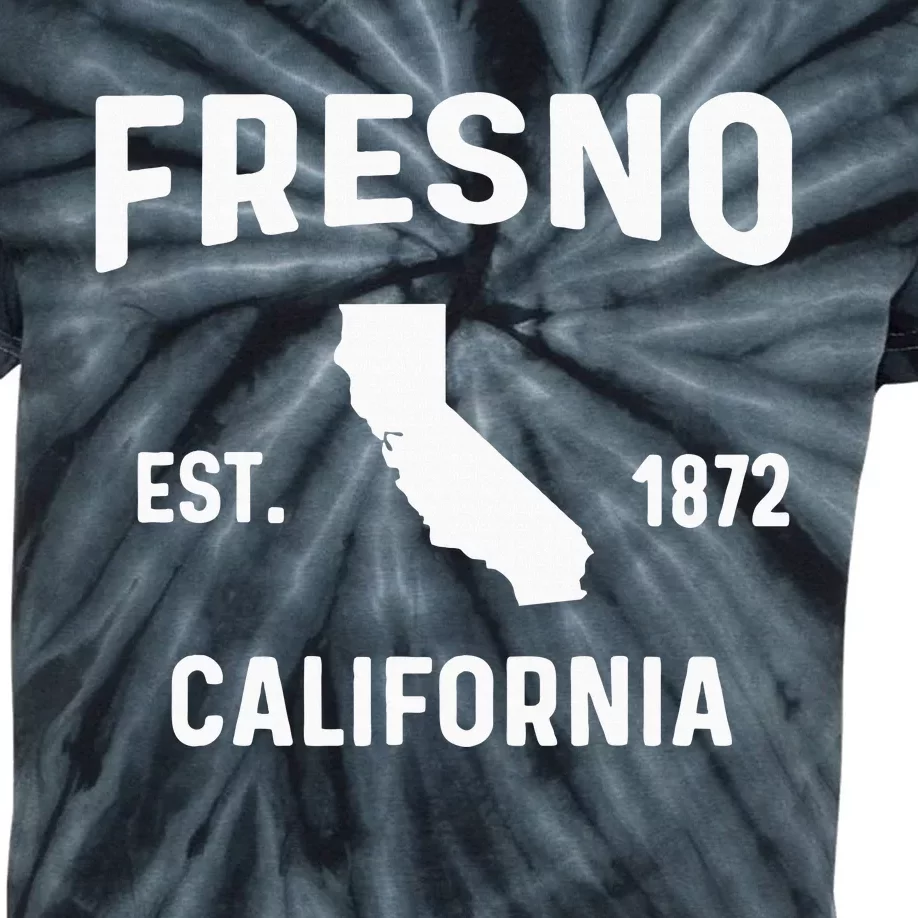 Fresno City California Souvenir Map Ca Est. 1872 Kids Tie-Dye T-Shirt