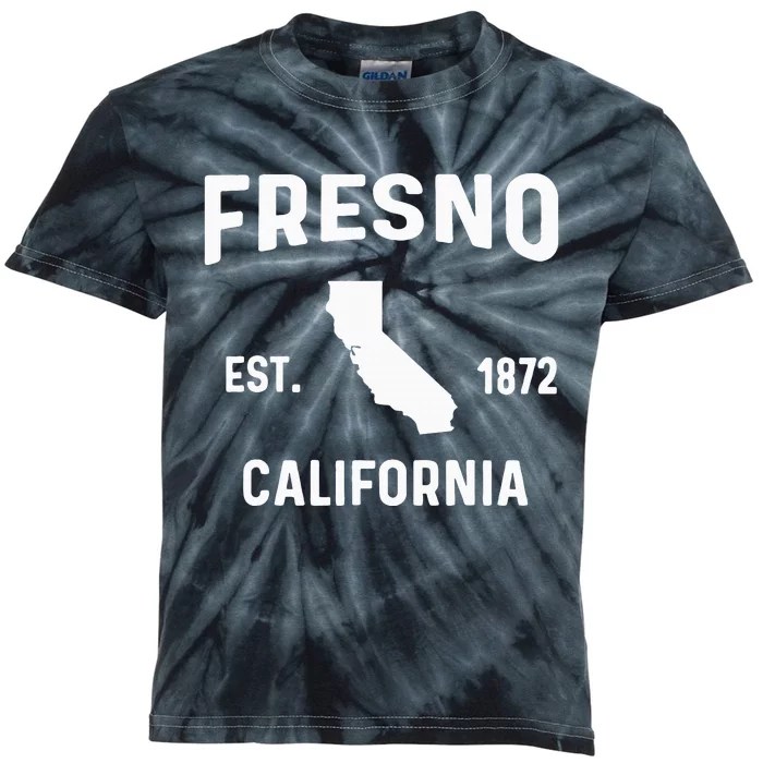 Fresno City California Souvenir Map Ca Est. 1872 Kids Tie-Dye T-Shirt