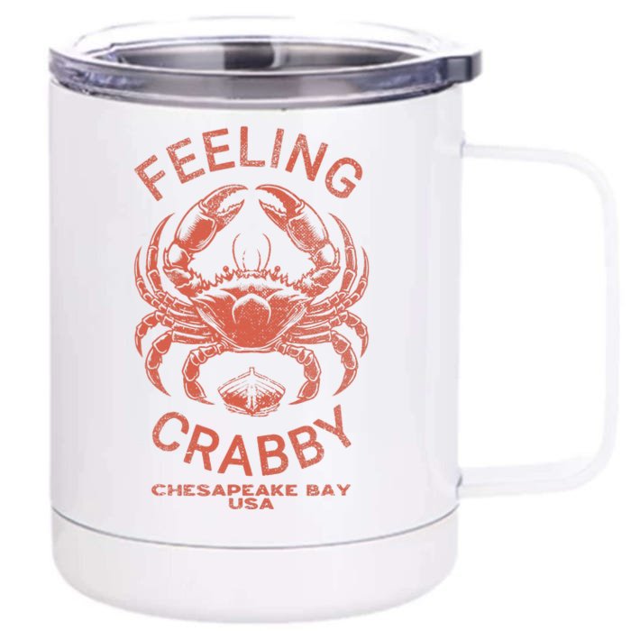 Feeling Crabby Chesapeake Vintage Beach Summer Bay Crab Boat Front & Back 12oz Stainless Steel Tumbler Cup