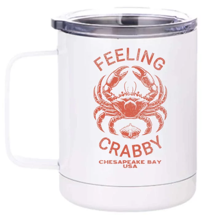 Feeling Crabby Chesapeake Vintage Beach Summer Bay Crab Boat Front & Back 12oz Stainless Steel Tumbler Cup