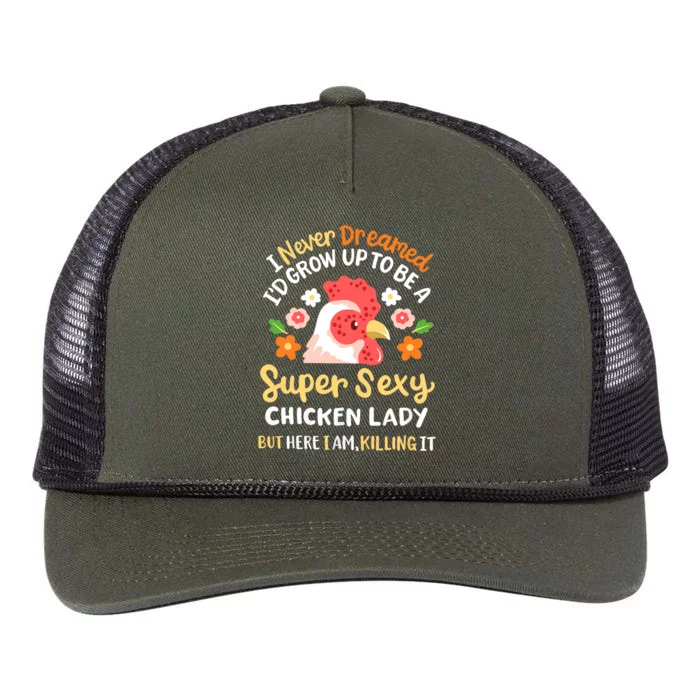 Funny Crazy Chicken Farmer Lady Women Funny Animal Chicken Lover Farmer Gifts Retro Rope Trucker Hat Cap