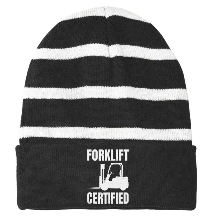 Forklift Certified Certified Forklift Driver Lift Truck Striped Beanie with Solid Band