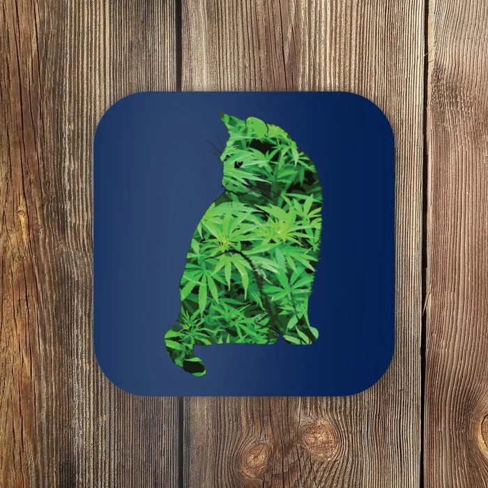 Funny Cannabis & Cat Lover Marijuana Weed Smoker Art Coaster