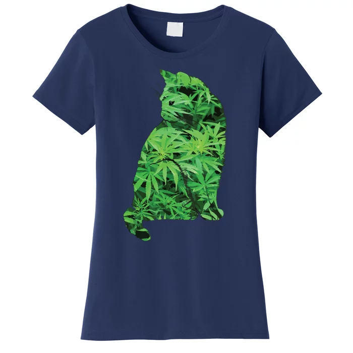 Funny Cannabis & Cat Lover Marijuana Weed Smoker Art Women's T-Shirt