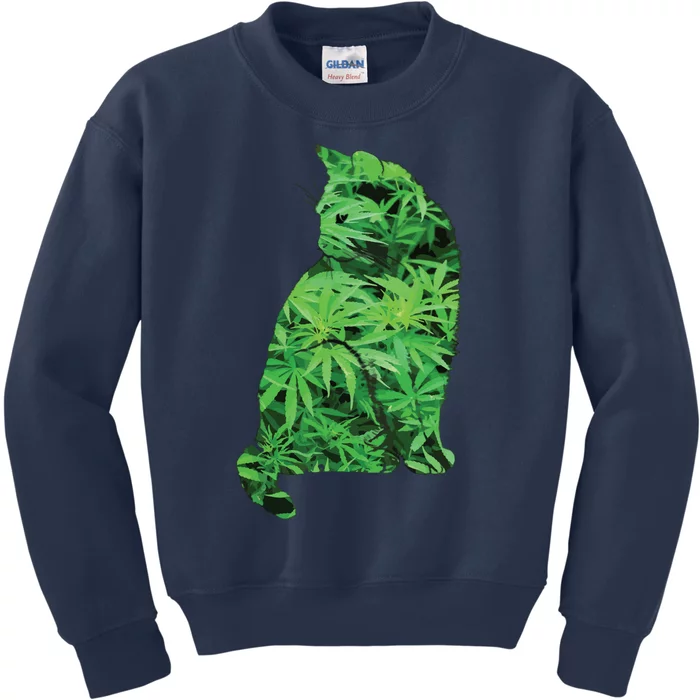 Funny Cannabis & Cat Lover Marijuana Weed Smoker Art Kids Sweatshirt