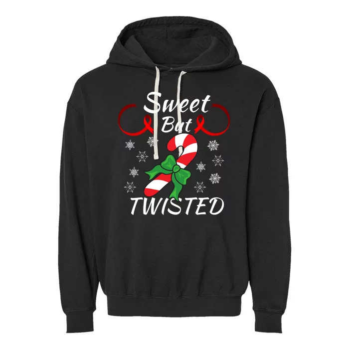 Funny Candy Cane Christmas Holiday Sweet But Twisted Funny Holiday Candy Design Garment-Dyed Fleece Hoodie