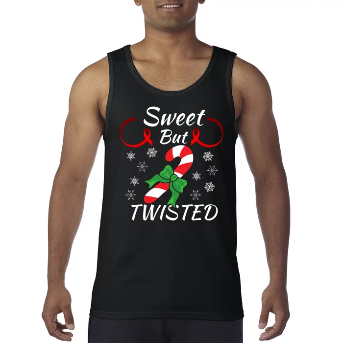 Funny Candy Cane Christmas Holiday Sweet But Twisted Funny Holiday Candy Design Tank Top