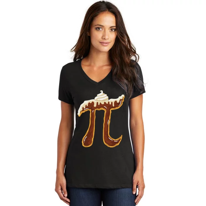 Funny Chocolate Cream Pie Pi Day Math Lover Foodie Women's V-Neck T-Shirt