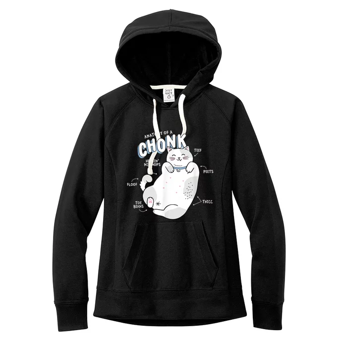 Funny Chonk Cat Meme Anatomy Of A Chonk Women's Fleece Hoodie