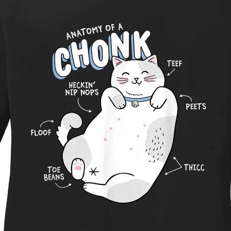 Funny Chonk Cat Meme Anatomy Of A Chonk Ladies Long Sleeve Shirt