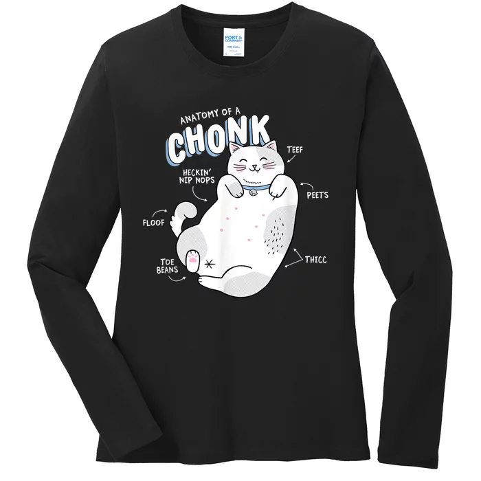 Funny Chonk Cat Meme Anatomy Of A Chonk Ladies Long Sleeve Shirt