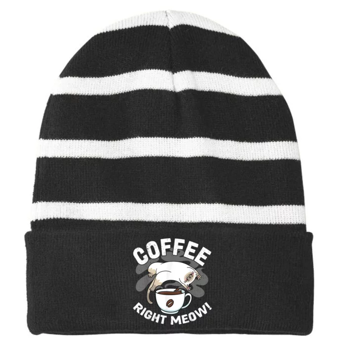 Funny Coffee , Coffee Lover , Cute Cat Striped Beanie with Solid Band