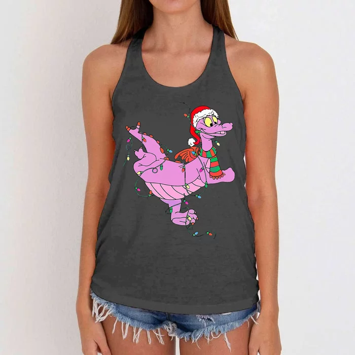 Funny Cute Dragon Figment Lights Christmas Women's Knotted Racerback Tank