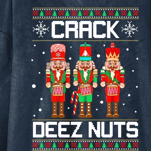 Funny Crack Deez Nuts Ugly Christmas Sweater Xmas Nutcracker Hooded Wearable Blanket