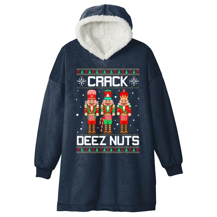 Funny Crack Deez Nuts Ugly Christmas Sweater Xmas Nutcracker Hooded Wearable Blanket