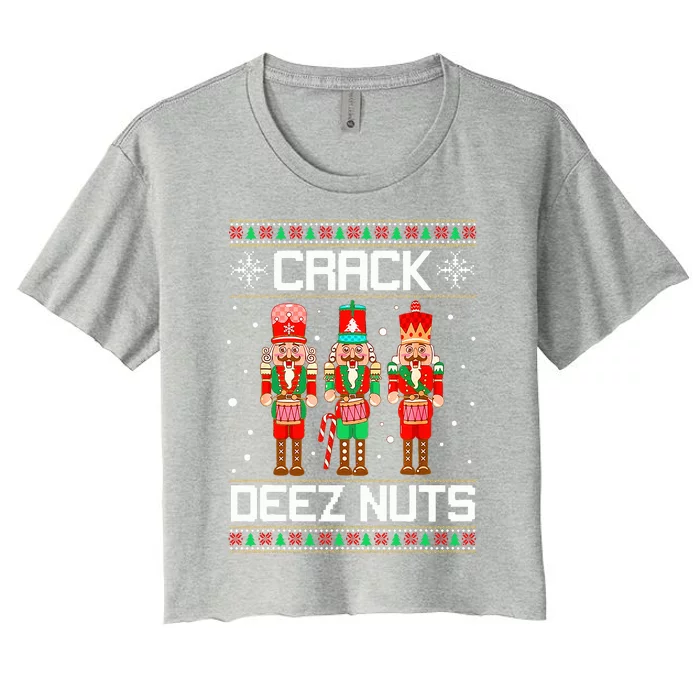 Funny Crack Deez Nuts Ugly Christmas Sweater Xmas Nutcracker Women's Crop Top Tee