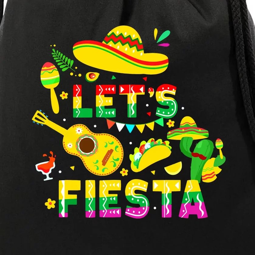 Funny Cinco De Mayo Mexican Guitar Cactus Lets Fiesta Drawstring Bag