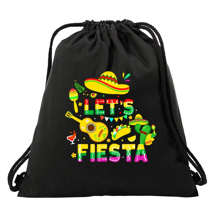 Funny Cinco De Mayo Mexican Guitar Cactus Lets Fiesta Drawstring Bag