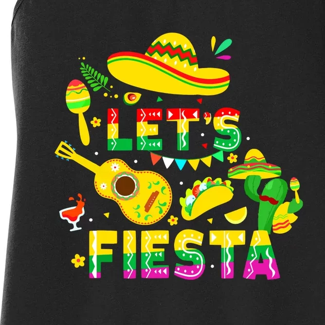 Funny Cinco De Mayo Mexican Guitar Cactus Lets Fiesta Women's Racerback Tank