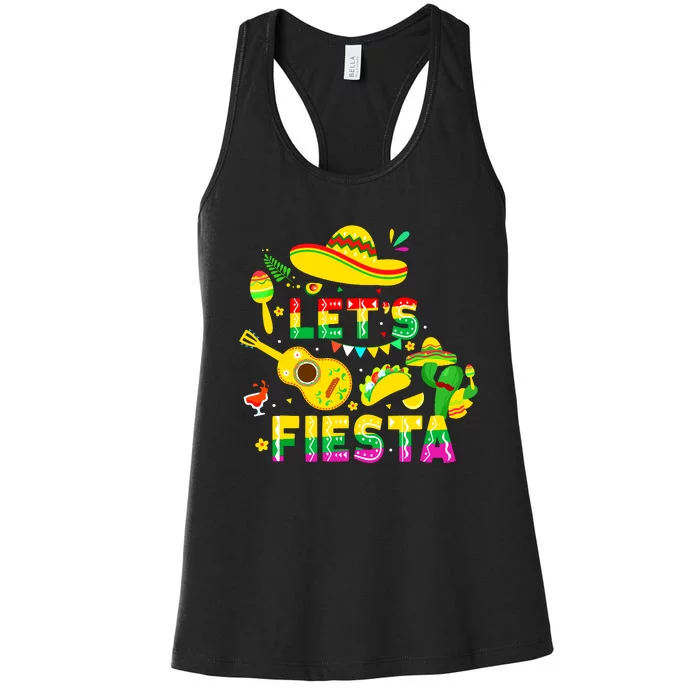 Funny Cinco De Mayo Mexican Guitar Cactus Lets Fiesta Women's Racerback Tank