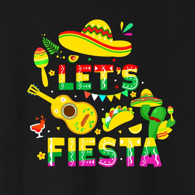 Funny Cinco De Mayo Mexican Guitar Cactus Lets Fiesta Women's Crop Top Tee