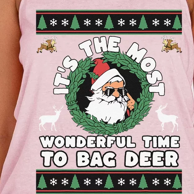 Funny Christmas Deer Hunting Bag Deer Women's Knotted Racerback Tank