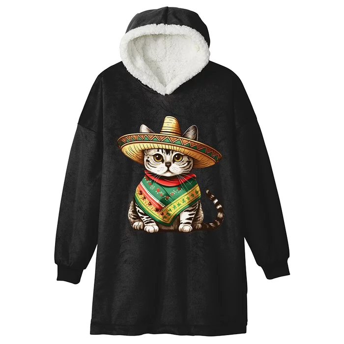 Funny Cinco De Mayo Cute Mexican Cat Hooded Wearable Blanket