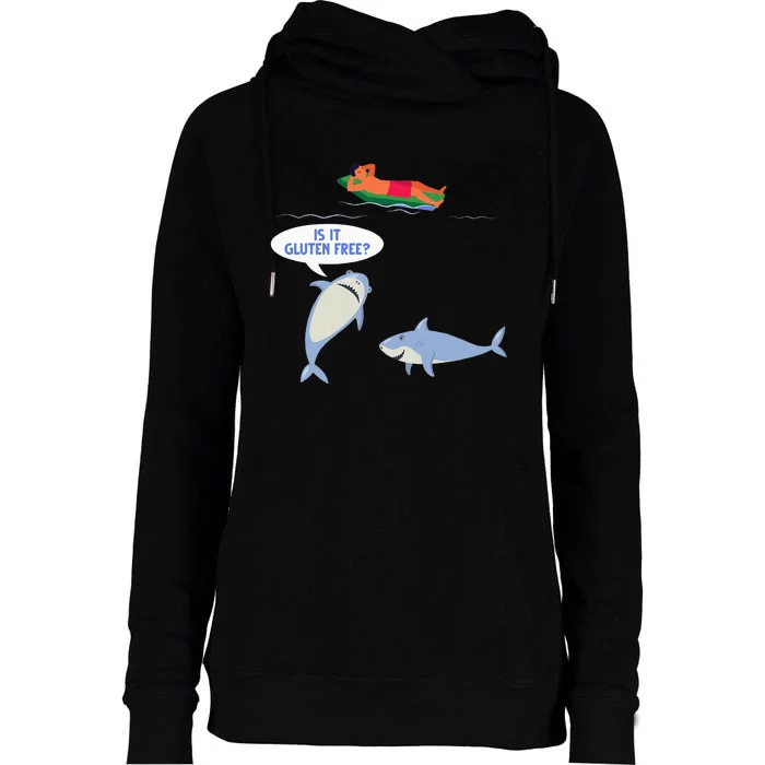 Funny Celiac Disease Wheat Free Shark Animal Gluten Free Womens Funnel Neck Pullover Hood