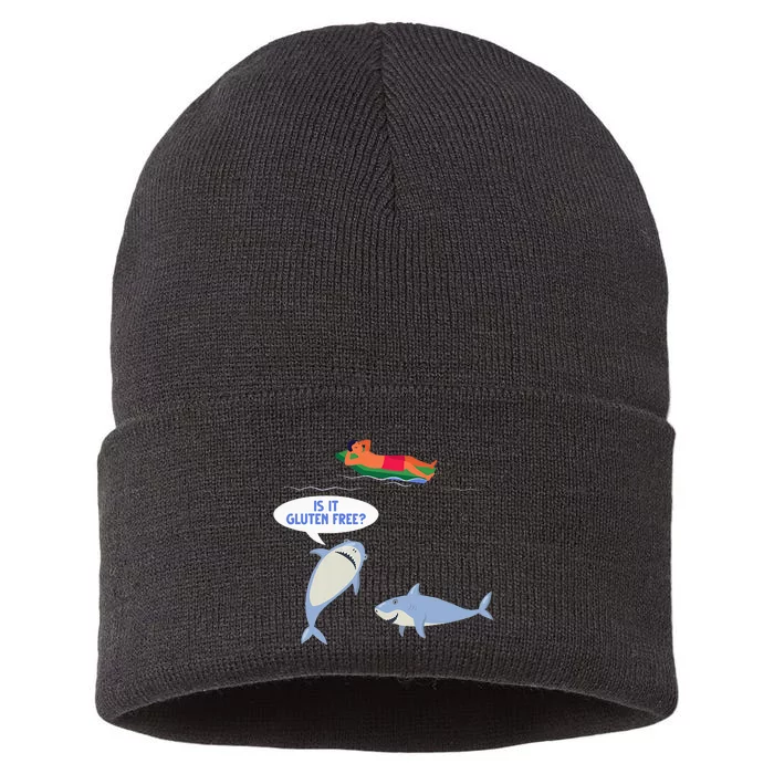 Funny Celiac Disease Wheat Free Shark Animal Gluten Free Sustainable Knit Beanie