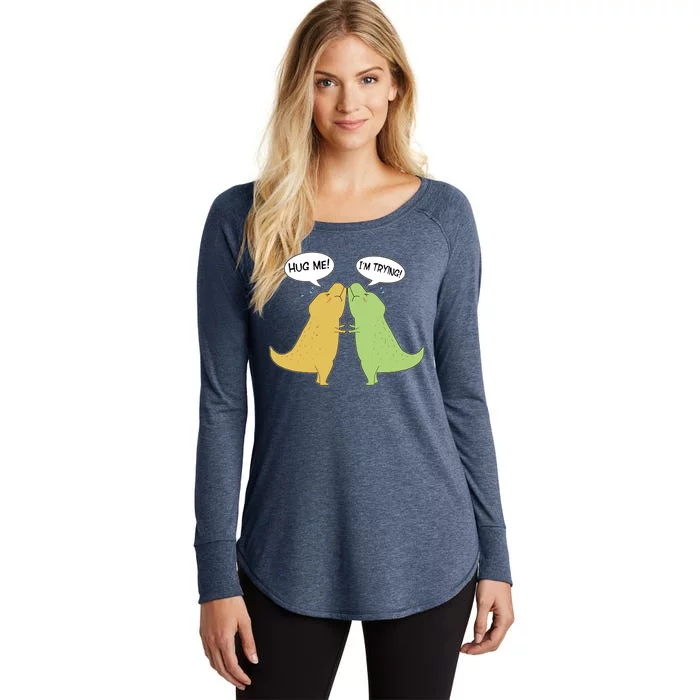 Funny Cute Dinosaur Trex Hug Me I'm Trying Women's Perfect Tri Tunic Long Sleeve Shirt