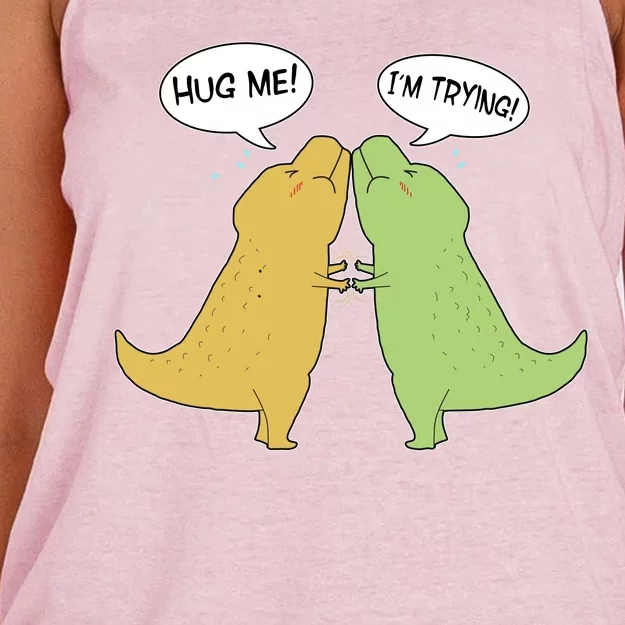 Funny Cute Dinosaur Trex Hug Me I'm Trying Women's Knotted Racerback Tank