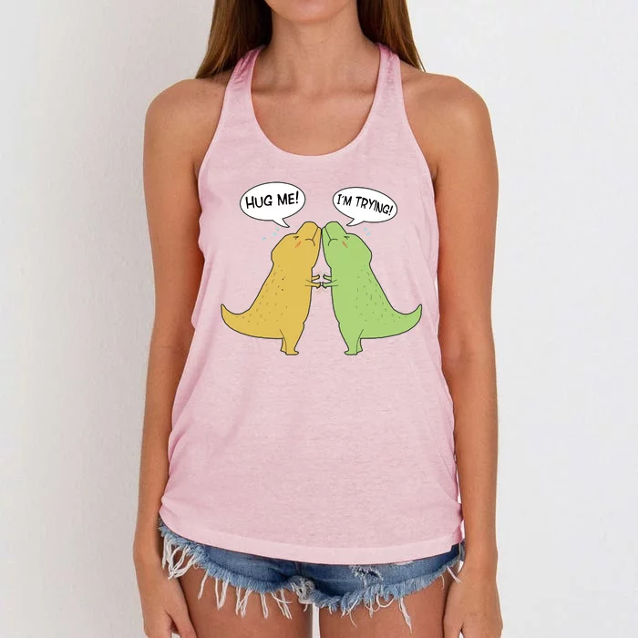 Funny Cute Dinosaur Trex Hug Me I'm Trying Women's Knotted Racerback Tank