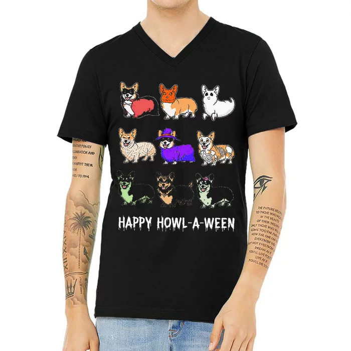 Funny Corgi Dog Halloween Happy Howloween V-Neck T-Shirt