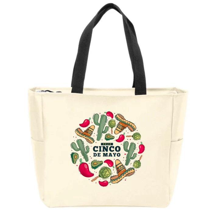 Feliz Cinco De Mayo Party, Mexican Holiday ,5 De Mayo Fiesta Zip Tote Bag